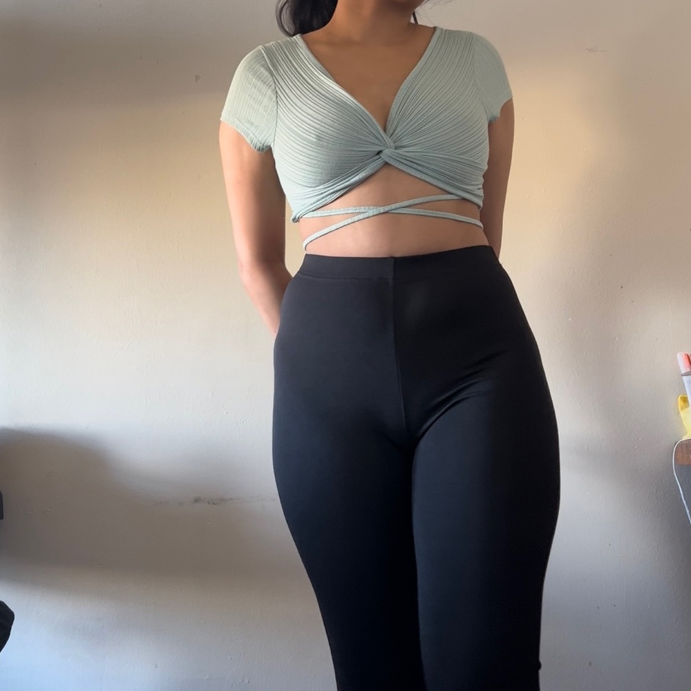Sage Green Crop Top w/ Wrap Around Strings